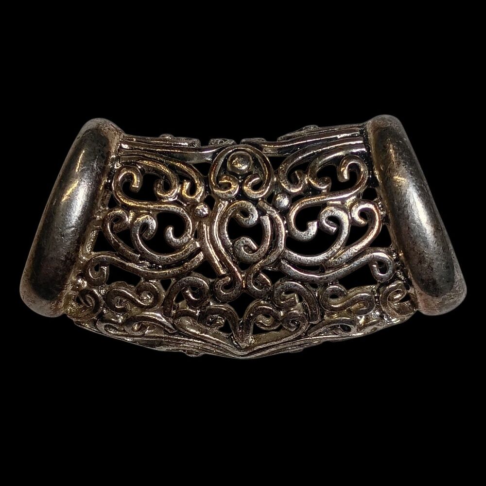 Vintage 2pc Silver Filigree Scarf Clip Bali Slide Tube Pendant Retro Estate - Picture 2 of 7